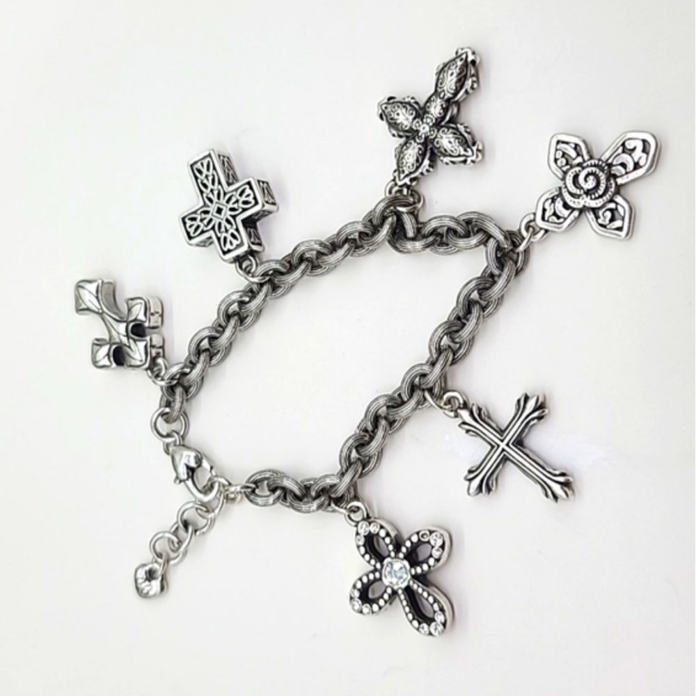 Brighton "Devotion” Silver Multi Cross Charm Bracelet!